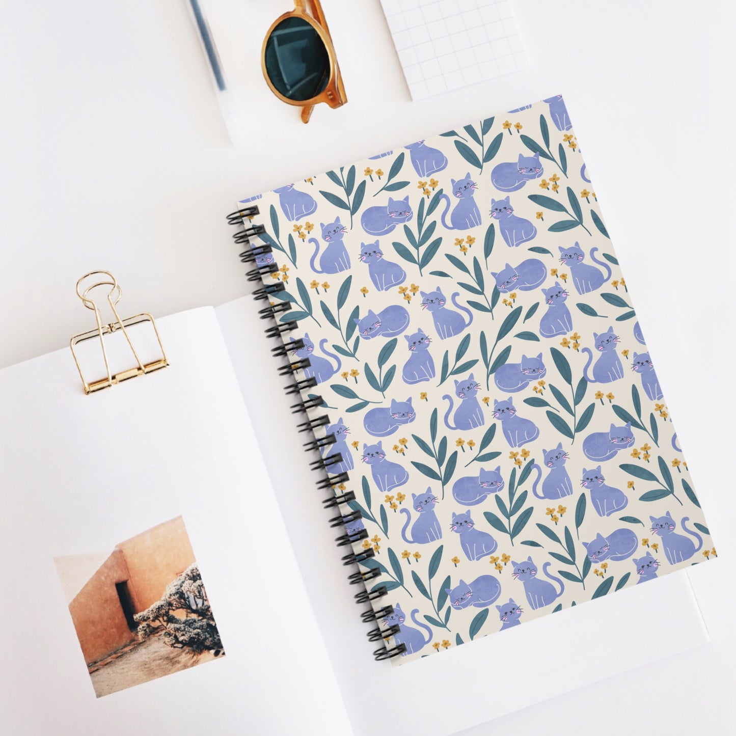 Cute Cats Among Flowers Spiral Notebook - Ruled Line