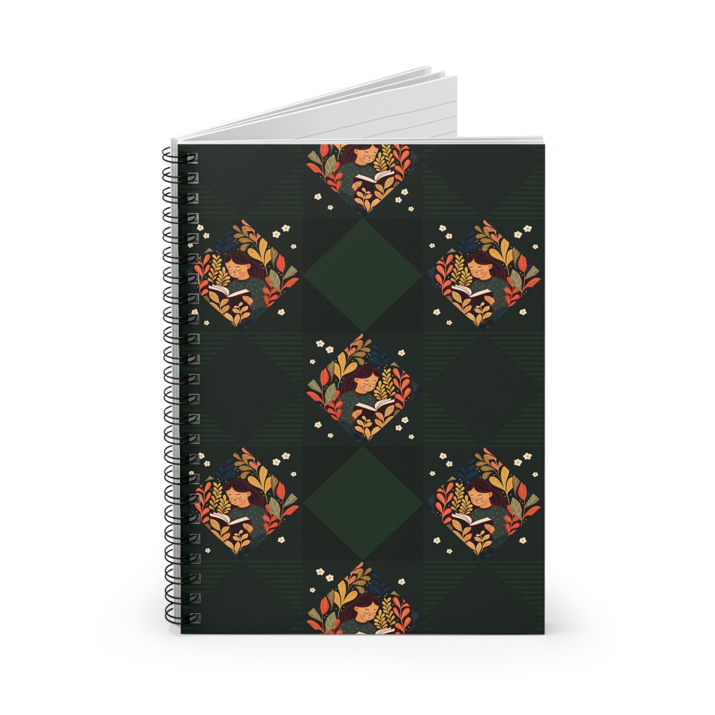 Girl Reading Book Illustration Spiral Notebook - Ruled Line