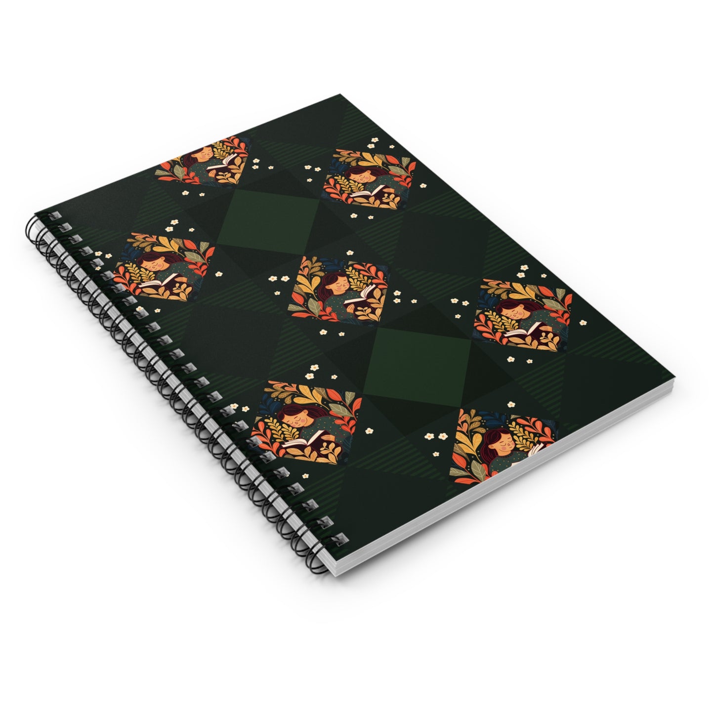 Girl Reading Book Illustration Spiral Notebook - Ruled Line