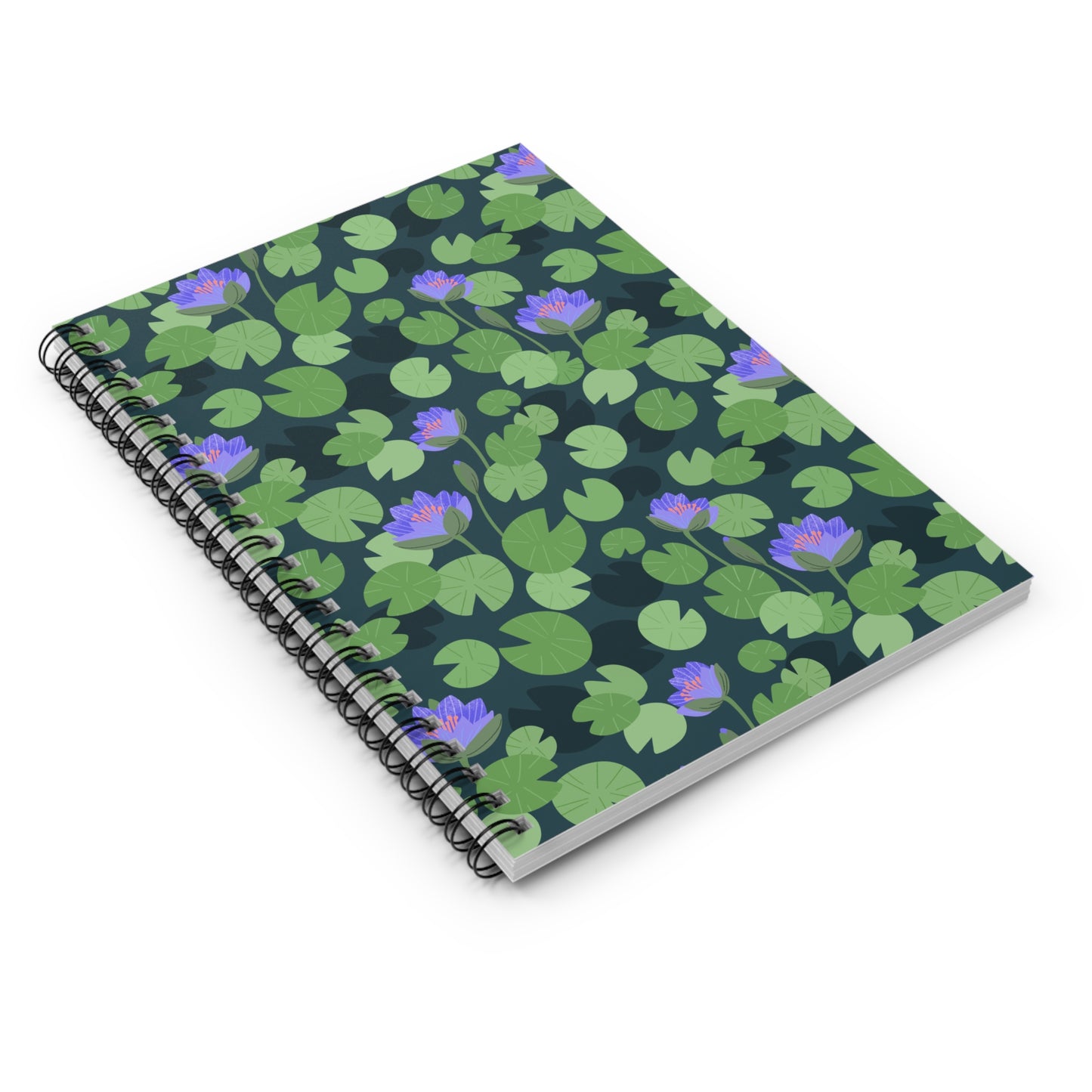 Waterlilies Dark Background Spiral Notebook - Ruled Line
