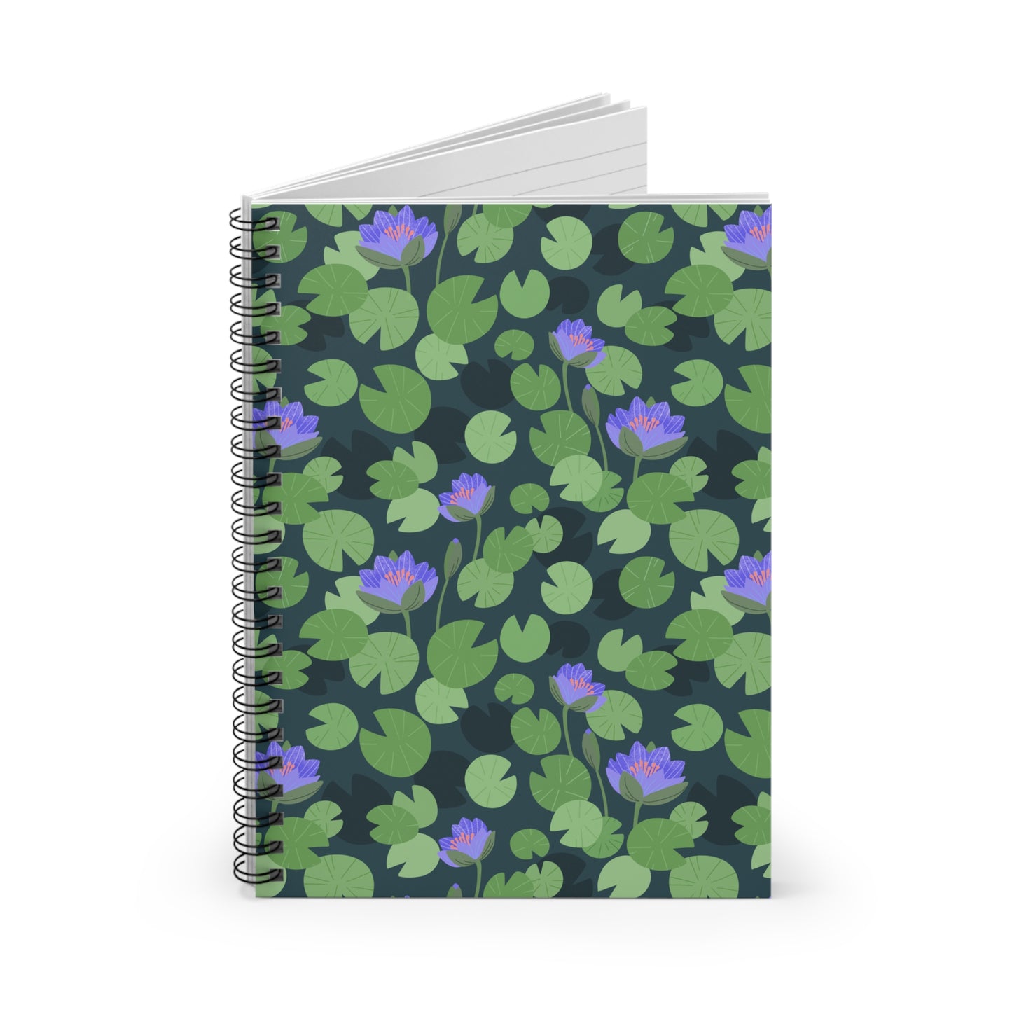 Waterlilies Dark Background Spiral Notebook - Ruled Line