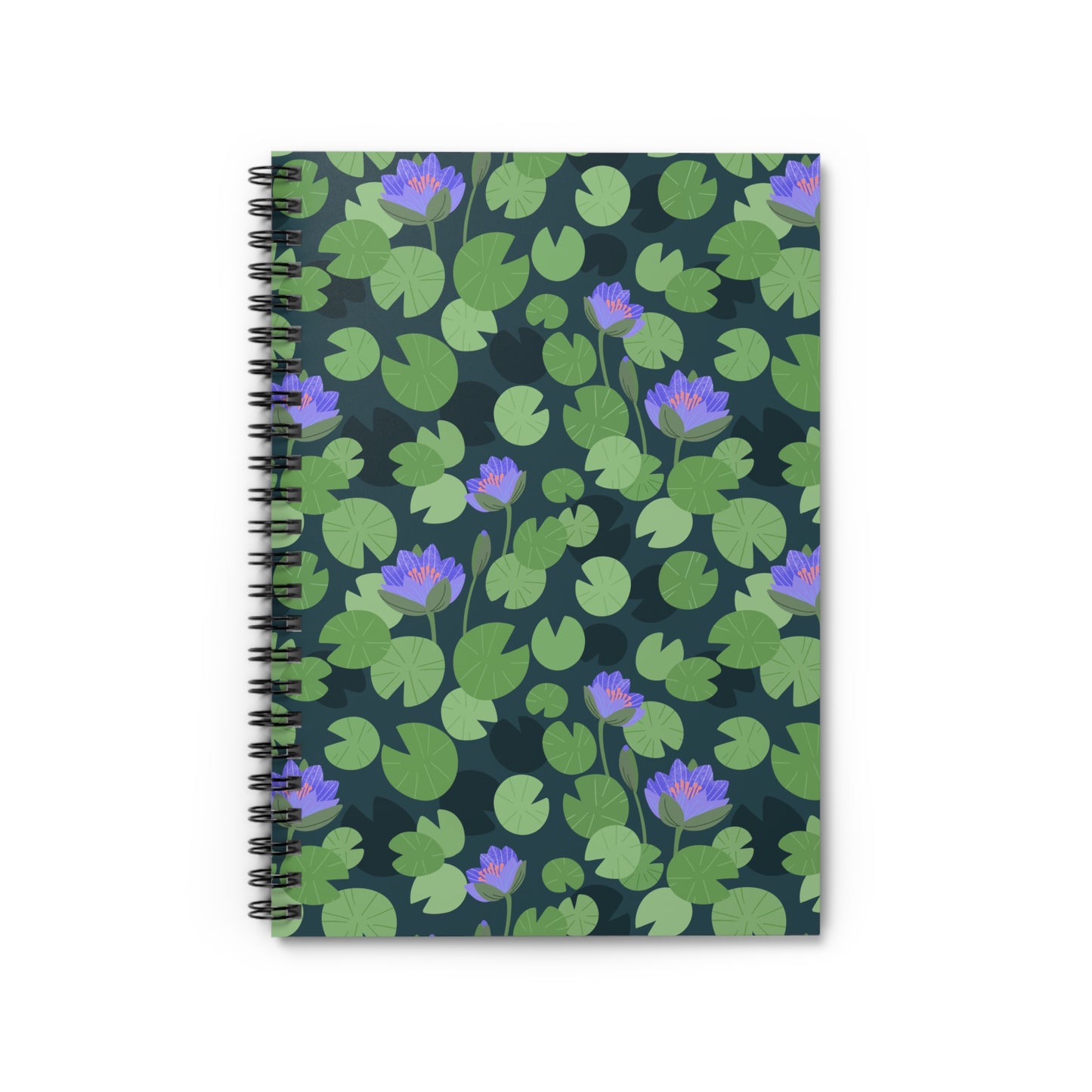 Waterlilies Dark Background Spiral Notebook - Ruled Line