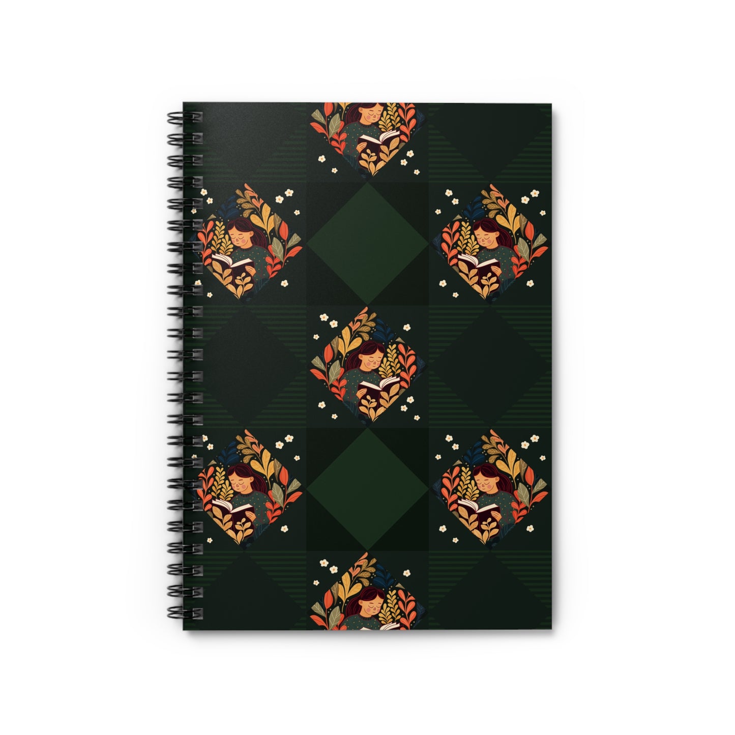 Girl Reading Book Illustration Spiral Notebook - Ruled Line