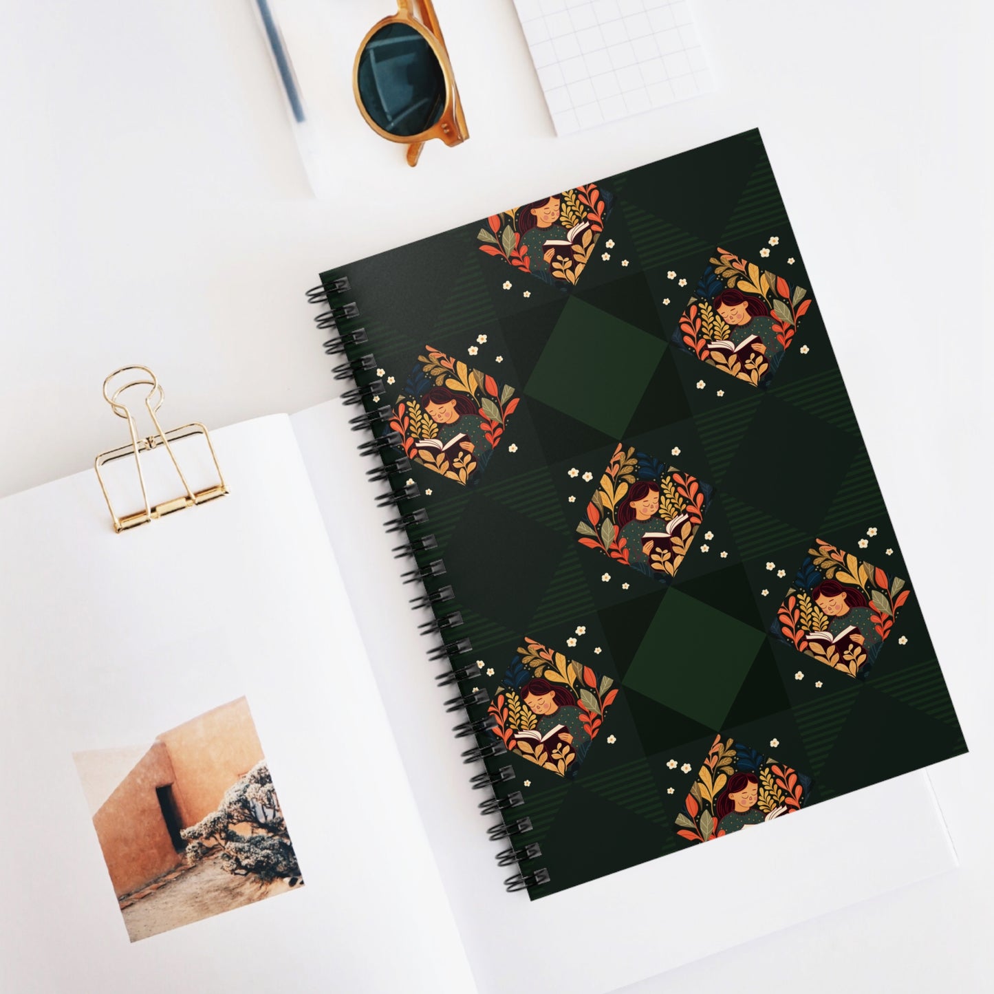 Girl Reading Book Illustration Spiral Notebook - Ruled Line