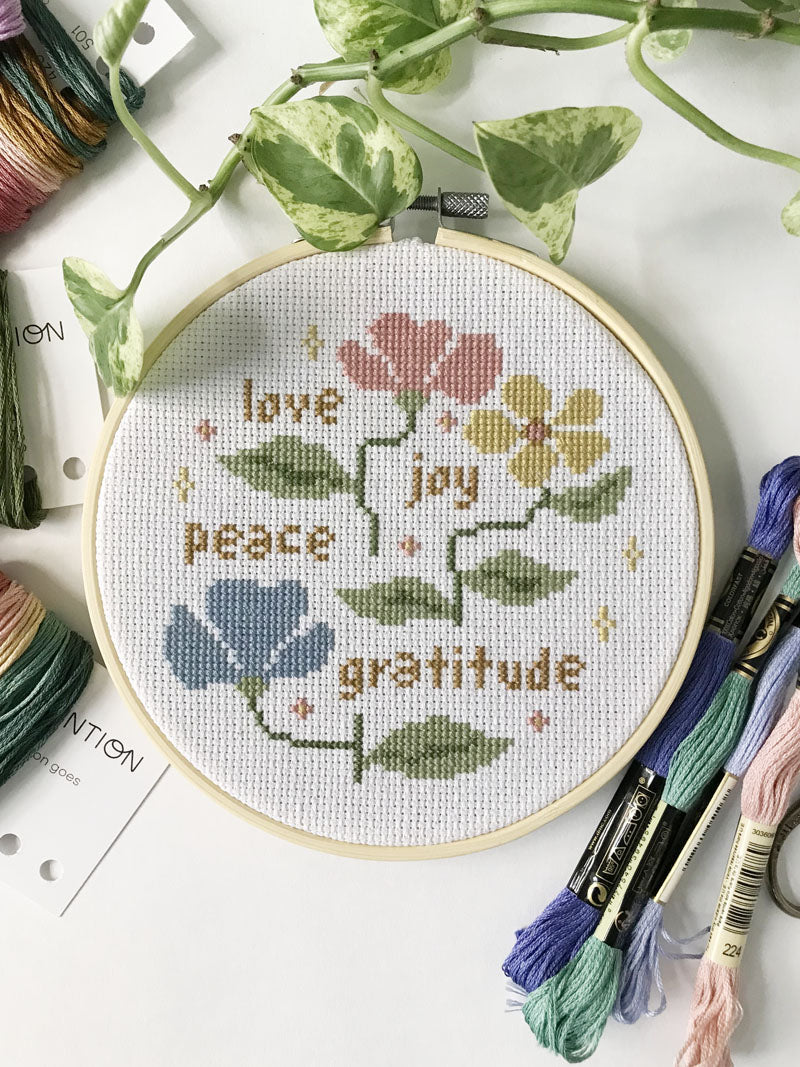 Love Joy Peace Gratitude Cross Stitch Kit