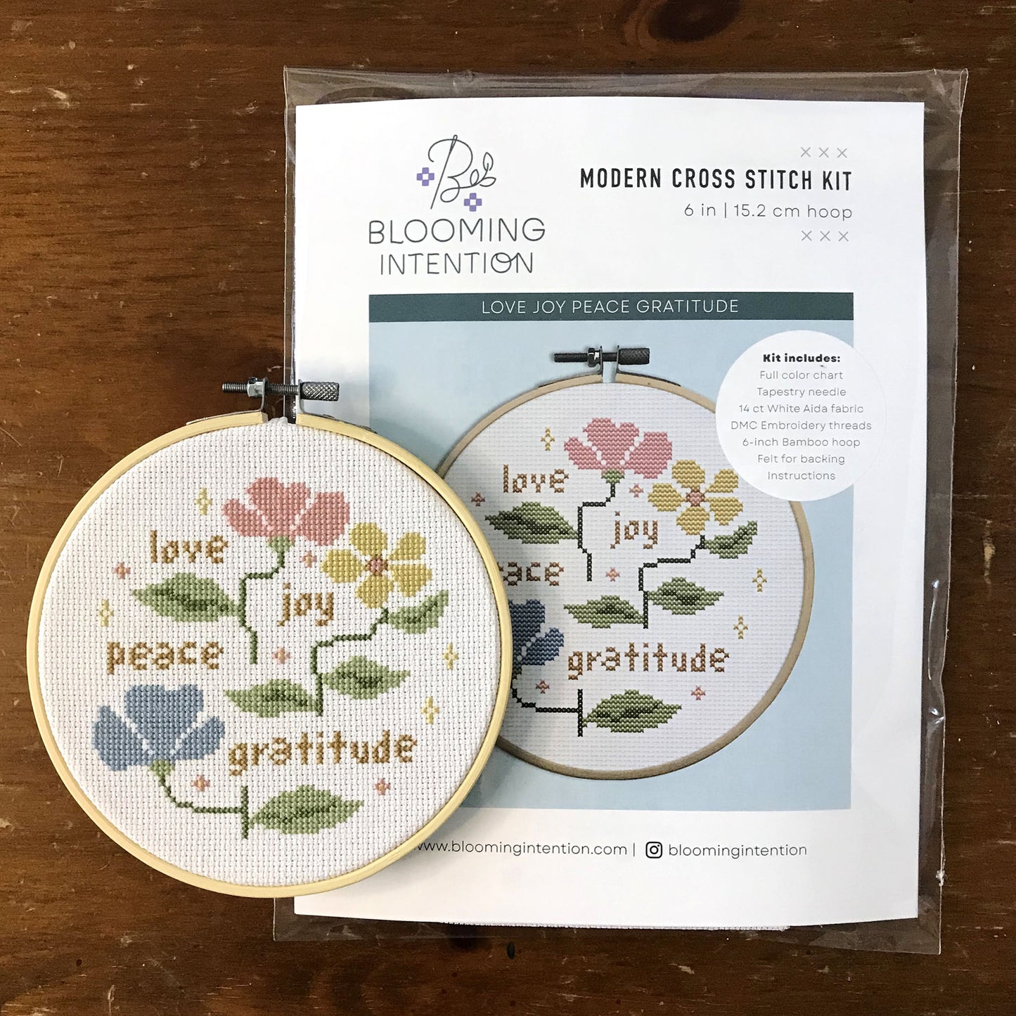 Love Joy Peace Gratitude Cross Stitch Kit