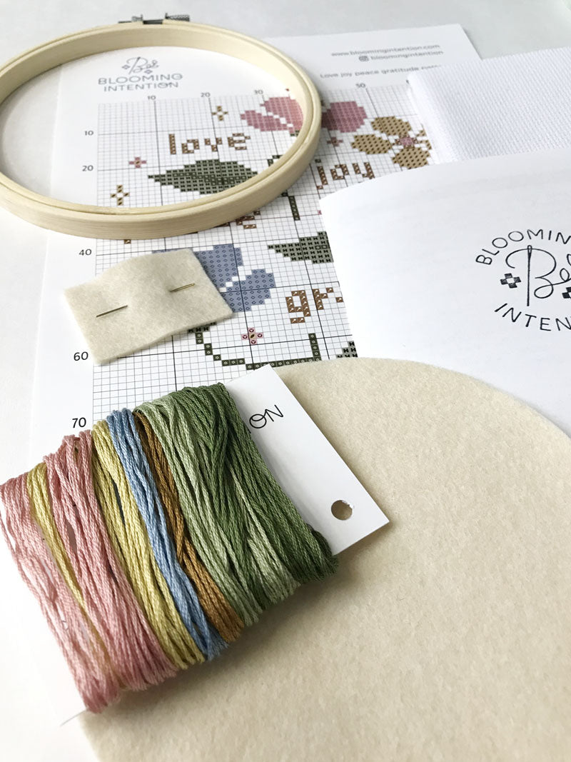Love Joy Peace Gratitude Cross Stitch Kit