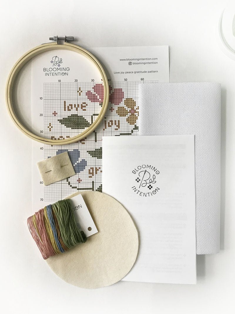 Love Joy Peace Gratitude Cross Stitch Kit